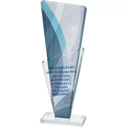 Glass trophy with LuxorJet color print