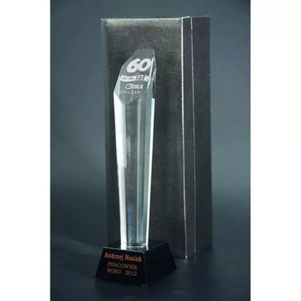 Engraved glass trophy with case + paint filling