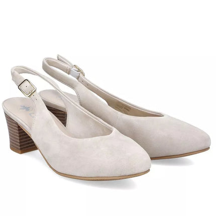 Beige leather open-toe pumps Rieker 44651-60