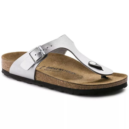 Sidabrinės Birkenstock Gizeh Birko-Flor siauros moteriškos šlepetės (0043853)