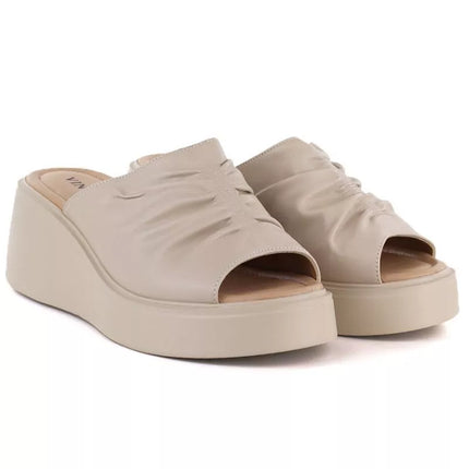 Women's beige leather wedge sandals Vinceza 66949