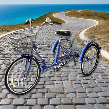 3 RATŲ DVIRATIS 24" TAMSIAI MĖLYNAS SHIMANO -7 PAVARŲ ŽEMAS RĖMAS 1060965