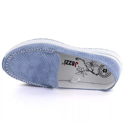 Mėlyni odiniai ažūriniai mokasinai su storu padu Jezzi 9793