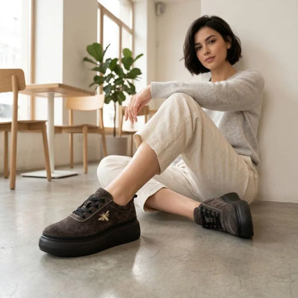 Women's brown leather platform shoes Vinceza 41523