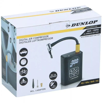 DUNLOP Skaitmeninis automobilinis kompresorius 150 PSI su Powerbank funkcija