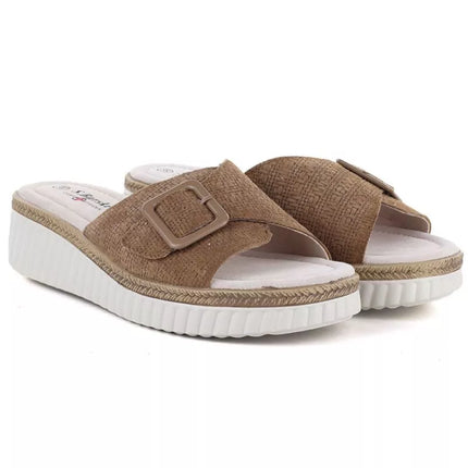 Women's brown leather wedge sandals S.Barski 7002