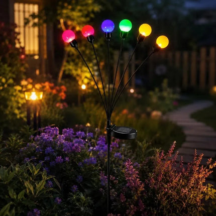 SAULĖS ŠVIESTUVAS, ŠOKANTIS VĖJYJE, SPALVOTI RUTULIAI, 6 LED, 75CM XXL