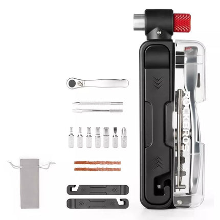 Rockbros Multitool Bike Tool Set with CO2 Pump and Ratchet Wrench - Black