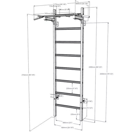 WOODEN AND METAL GYMNASTIC WALL BAR WITH BENCHK 221B