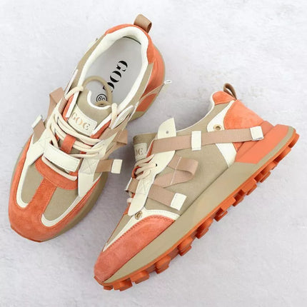 Women's beige and orange leather sneakers Goe RR2N4064