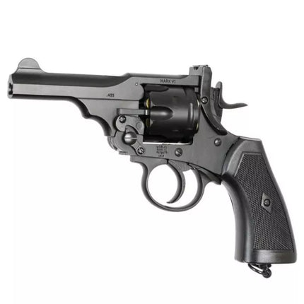 WEBLEY MKVI .455 policijos revolveriui, kal. 4,5 mm, Diabolo, 6 šūvių kapsulės, 4" vamzdis, CO2 juodas Ekp do17J