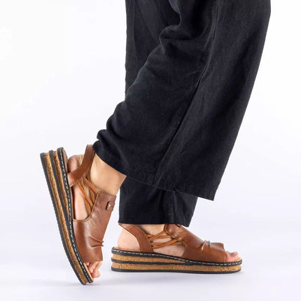 Comfortable women's wedge sandals, brown, Rieker 62962-22