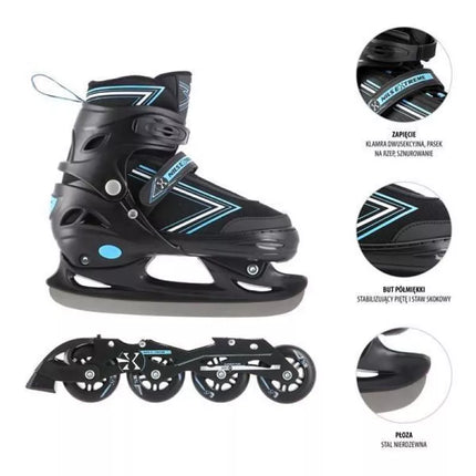 NILS EXTREME NH11912 A 2IN1 ROLLER SKATES BLACK-BLUE SIZE S (31-34) WITH REPLACEABLE HOCKEY BLADE