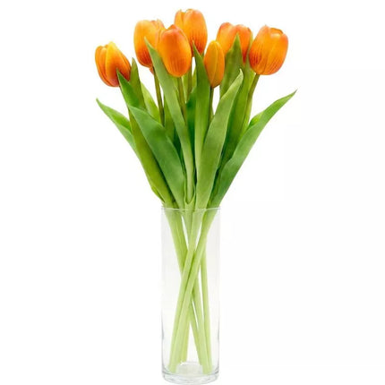 Puokštė iš 7 oranžinių tulpių, 31 cm, natūraliai atrodanti pavasarinė dekoracija.