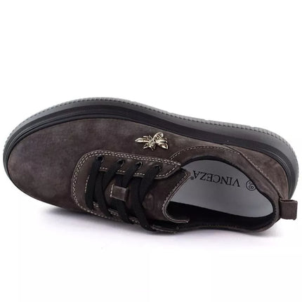 Women's brown leather platform shoes Vinceza 41523