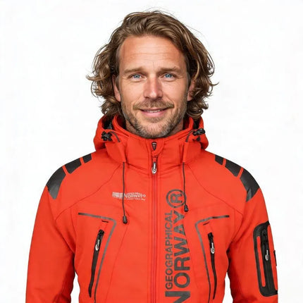 Geographical Norway Techno MEN 056 BS3 men's sports jacket with adjustable hood, waterproof, red (WU1060H/GN)