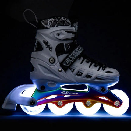 NH10905 4in1 LED WHITE ROLLER SKATES WITH RAINBOW HOCKEY BLADE SIZE M (35-38) NILS EXTREME