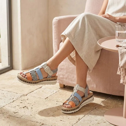 Rieker V7904-90 Women's Leather Wedge Sandals
