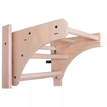 GYMNASTIC WOODEN AND METAL WALL BAR WITH 4 HANDLES WITH A WOODEN BAR BENCHK 211W