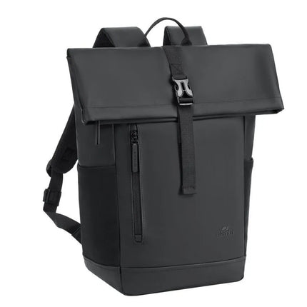 Rivacase Eden Backpack Roll-Up Backpack Black Polyester, Waxed Leather (Pull Up)