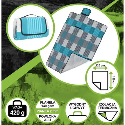Paplūdimio ir iškylų pledas 150x120 cm su aliuminio danga ENERO CAMP 1064086