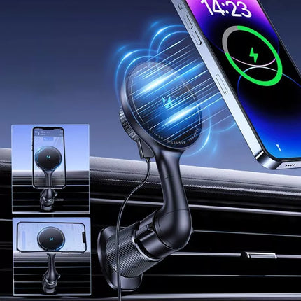 Wozinsky WCT5-6S4Y Automobilinis laikiklis su 15W Qi/MagSafe indukcine įkrova automobilio ventiliacijai - Juodas