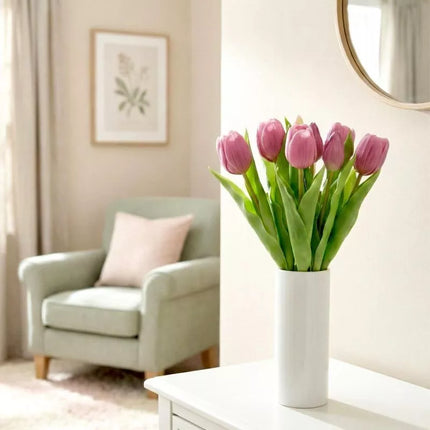 BOUQUET OF 7 LIGHT PURPLE TULIPS 31 CM LIFE-LIKE SPRING DECORATION