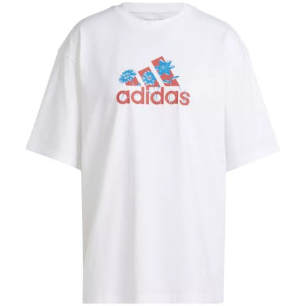 ADIDAS Gėlių rašto „Badge of Sport“ moteriški marškinėliai, balti IT1421
