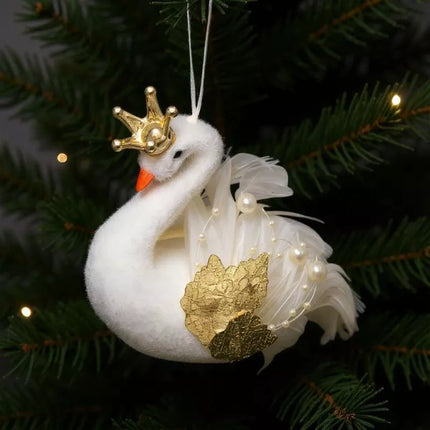 SWAN 17cm dekoratyvinis kabantis papuošalas su perliniais sparnais