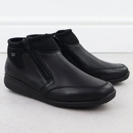 Rieker 47270-00 comfortable black waterproof leather women's ankle boots