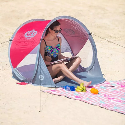 NILS CAMP NC3142 Self-Placing Beach Tent Red-Gray
