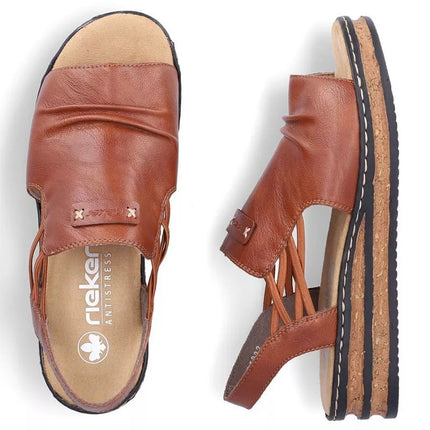 Comfortable women's wedge sandals, brown, Rieker 62962-22