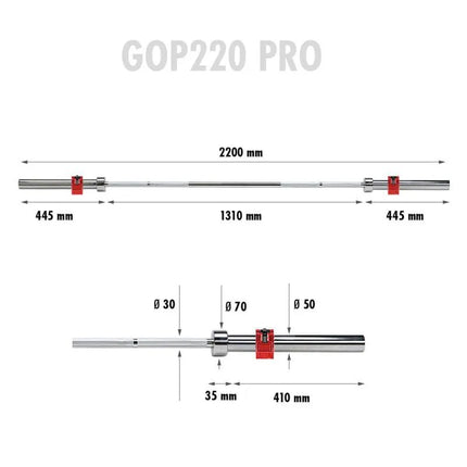 Olimpinė tiesi štanga 20 kg 2200 mm GOP220 PRO + HMS ZG1000R užraktai