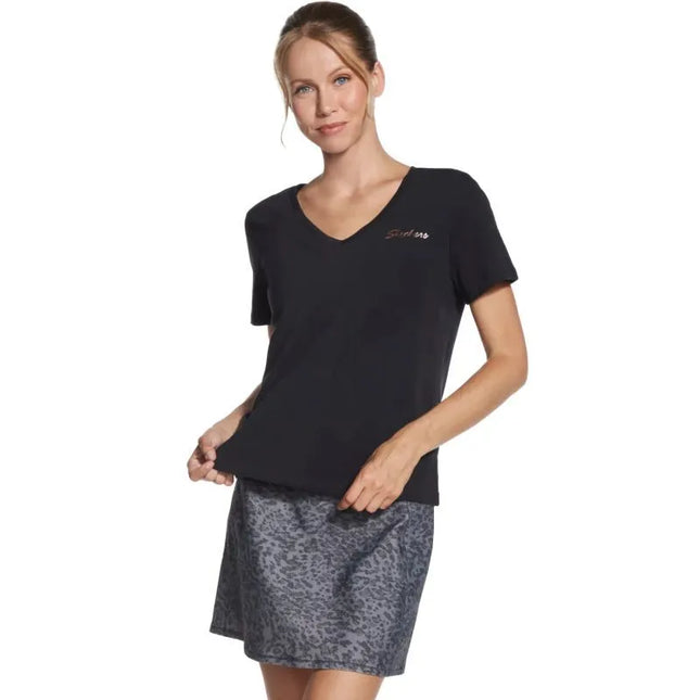 Skechers Signature marškinėliai V formos iškirpte TP167-BLK juodi L