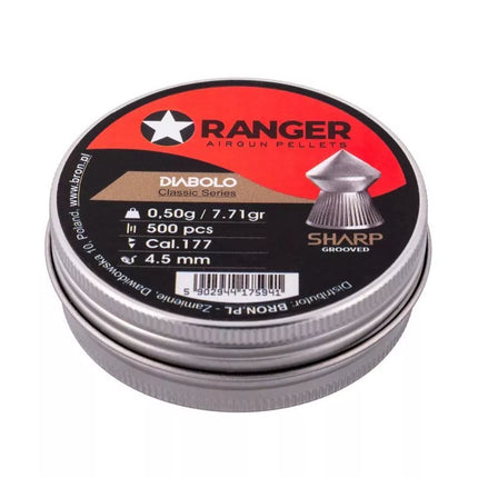 4,5 mm RANGER Diabolo Klasikiniai granulės su grioveliais, raižytas galiukas, 500 vnt. 0,50 g