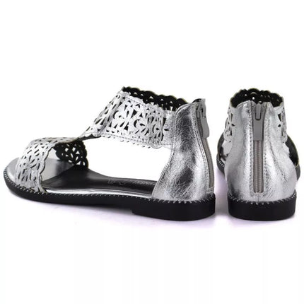 Women's openwork silver sandals M.Daszyński MR24148-2