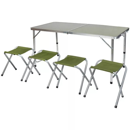 SULANKSTOMAS KEMPINGO STALAS 120X60X70/62/55CM + 4 KĖDĖS ŽALIAS