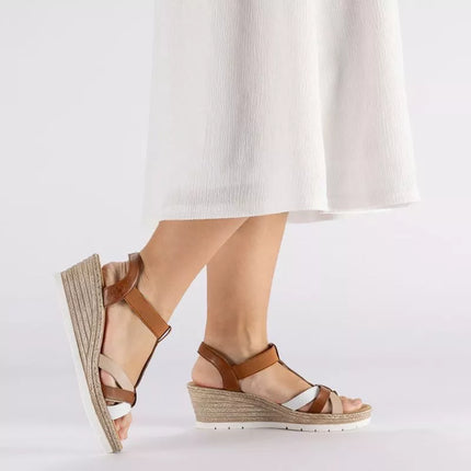 Rieker 61995-81 brown women's wedge sandals