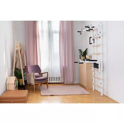 WOODEN AND METAL GYMNASTIC WALL BAR WITH BAR AND ACCESSORIES BENCHK 232W