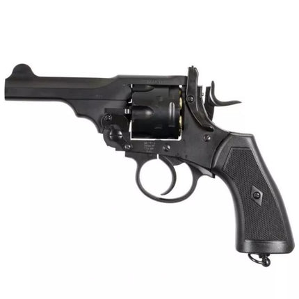WEBLEY MKVI .455 policijos revolveriui, kal. 4,5 mm, Diabolo, 6 šūvių kapsulės, 4" vamzdis, CO2 juodas Ekp do17J