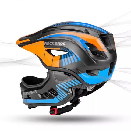 Rockbros TT-32SOBL-S children's bicycle helmet with removable chinbar, size S - black and orange