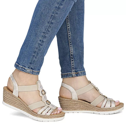 Moteriškos patogios smėlio spalvos espadrilės basutės Rieker 619B2-60