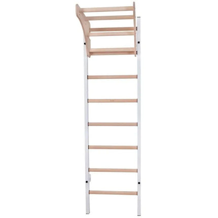 GYMNASTIC WOODEN AND METAL WALL BAR WITH 4 HANDLES WITH A WOODEN BAR BENCHK 211W