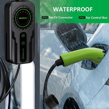 Qoltec nešiojamas elektromobilių įkroviklis su reguliavimo funkcija 2 viename, Type2 SCHUKO 3,5 kW 230 V, LCD ekranas, Wallbox, 5 m