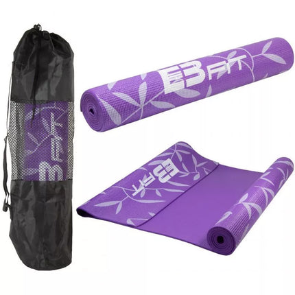 Neslystantis jogos kilimėlis 173x61x5mm su gėlėmis ir violetiniu krepšiu EB FIT 1029405