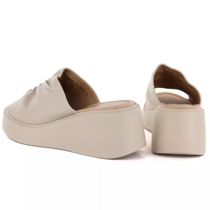 Women's beige leather wedge sandals Vinceza 66949