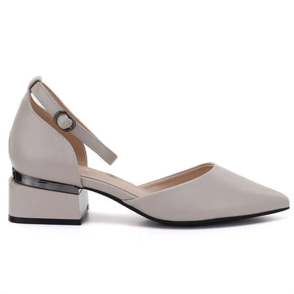 Women's beige block heel pumps with strap Vinceza 62278