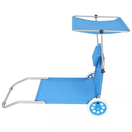 FOLDABLE BEACH CHAIR WITH CANOPY ON WHEELS 116x62x60-90CM BLUE