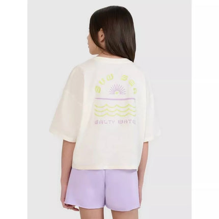 Oversized crop top t-shirt with print for girls 4F 4FJWSS25TTSHF1868-11S