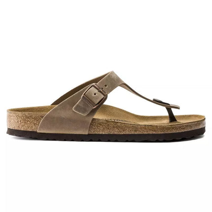 Birkenstock Gizeh Tobacco Brown siauros moteriškos šlepetės iš alyvuotos odos (0943813)